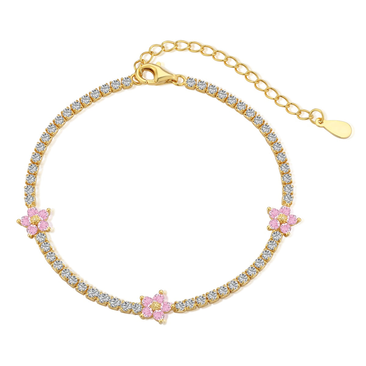 [Olivia Jewelry]Sparkling Flower Shape Tennis Bracelet