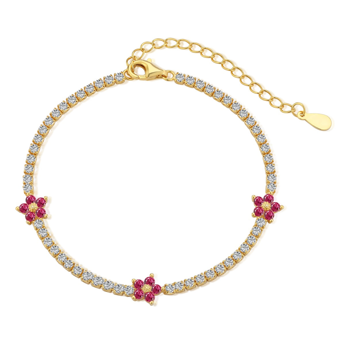 [Olivia Jewelry]Sparkling Flower Shape Tennis Bracelet