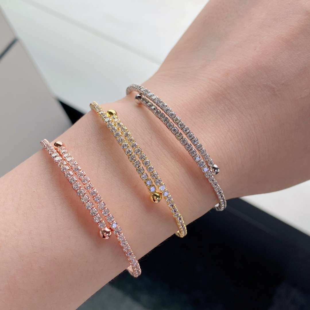 [Olivia Jewelry]Row of Diamonds Round Fashion Bracelet