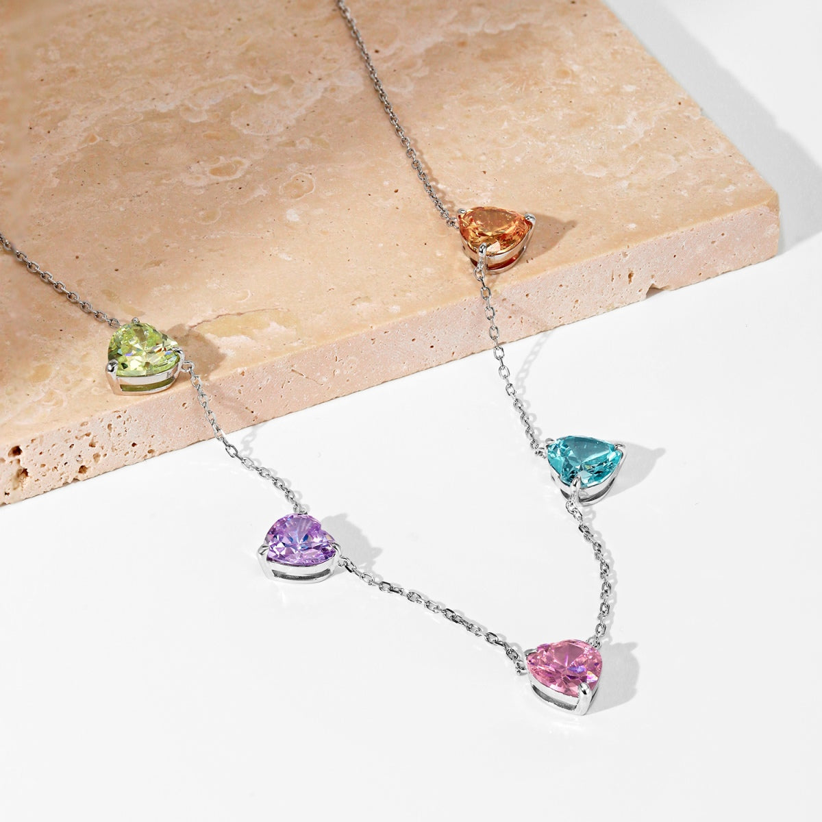 [Olivia Jewelry]Sparkling Colorful Heart Cut Necklace