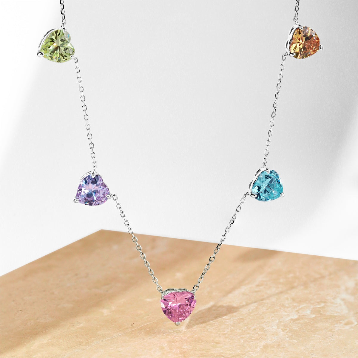 [Olivia Jewelry]Sparkling Colorful Heart Cut Necklace
