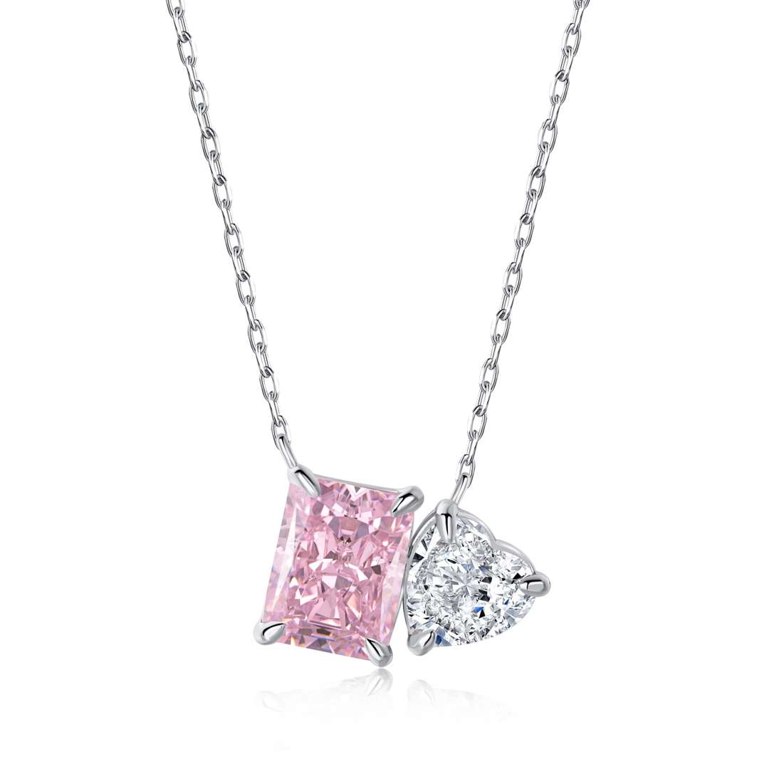 [Olivia Jewelry]Dazzling Square & Heart Shape Necklace