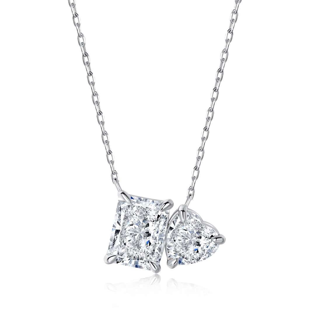 [Olivia Jewelry]Dazzling Square & Heart Shape Necklace