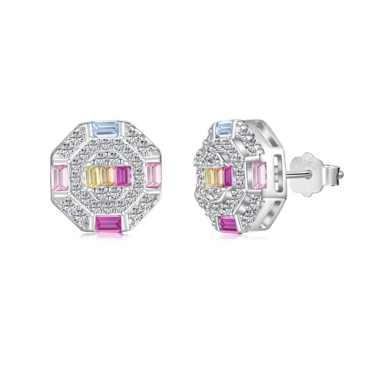 [Olivia Jewelry]Ornate Colorful Octagon Shape Daily Earrings