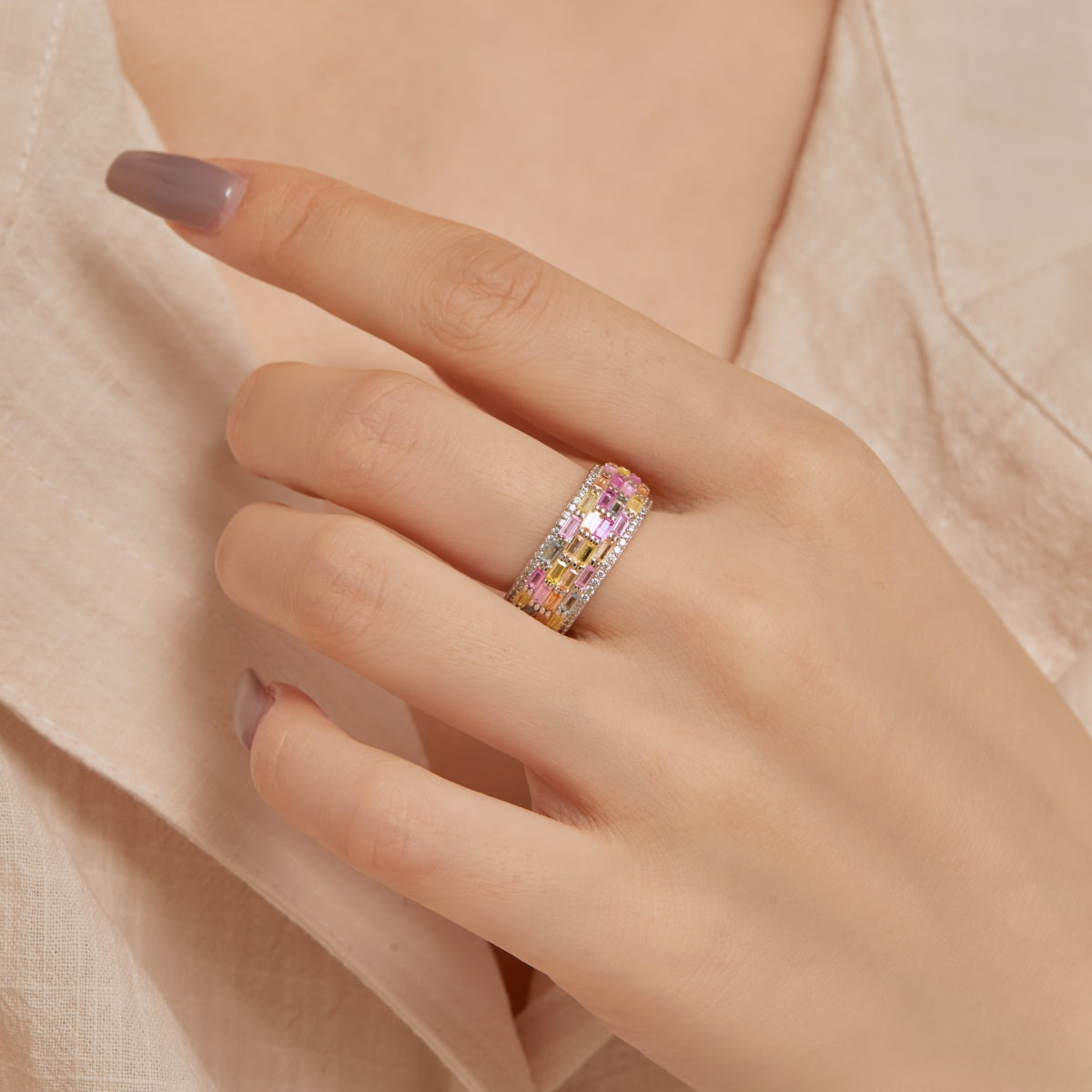 [Olivia Jewelry]Radiant Colorful Radiant Cut Daily Ring