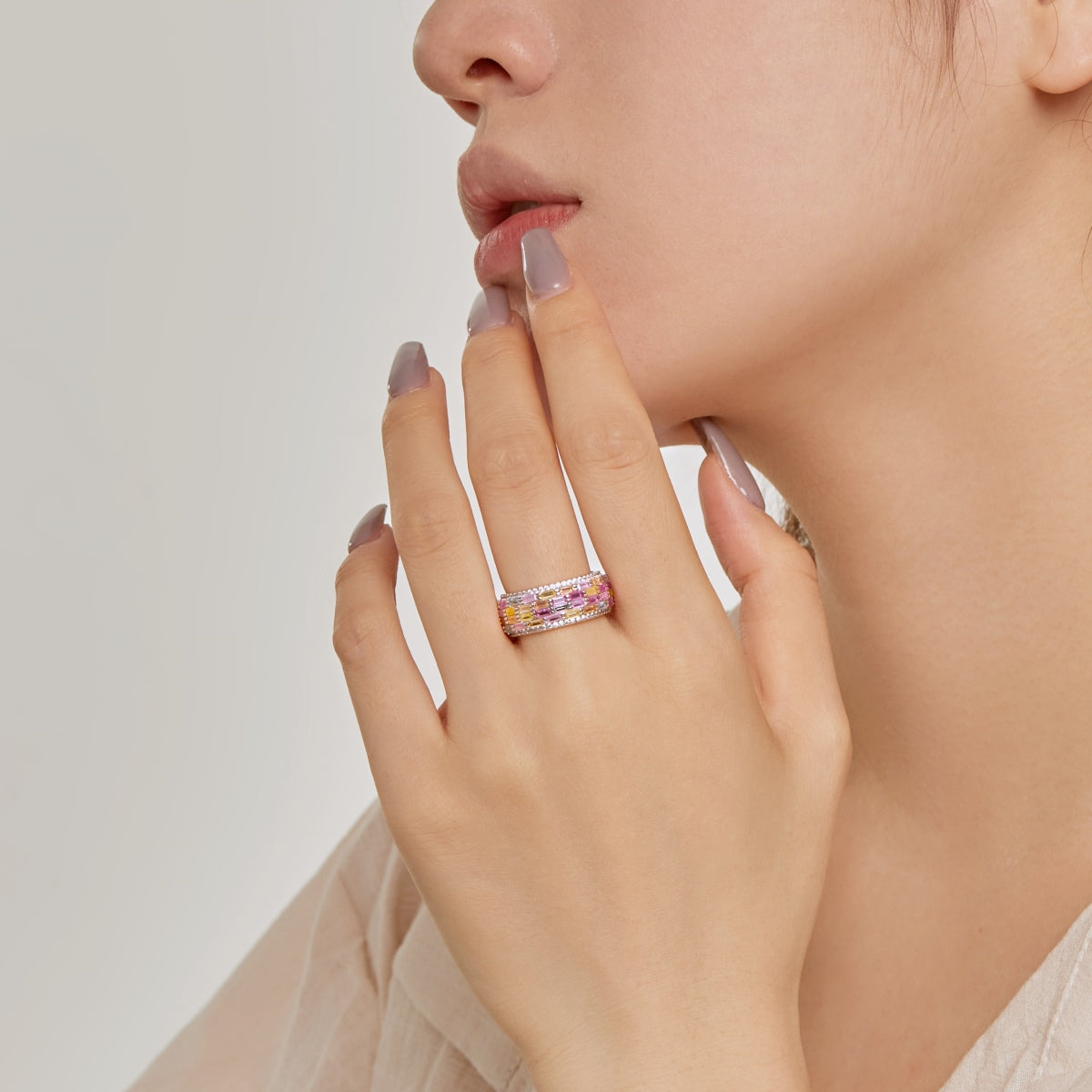 [Olivia Jewelry]Radiant Colorful Radiant Cut Daily Ring