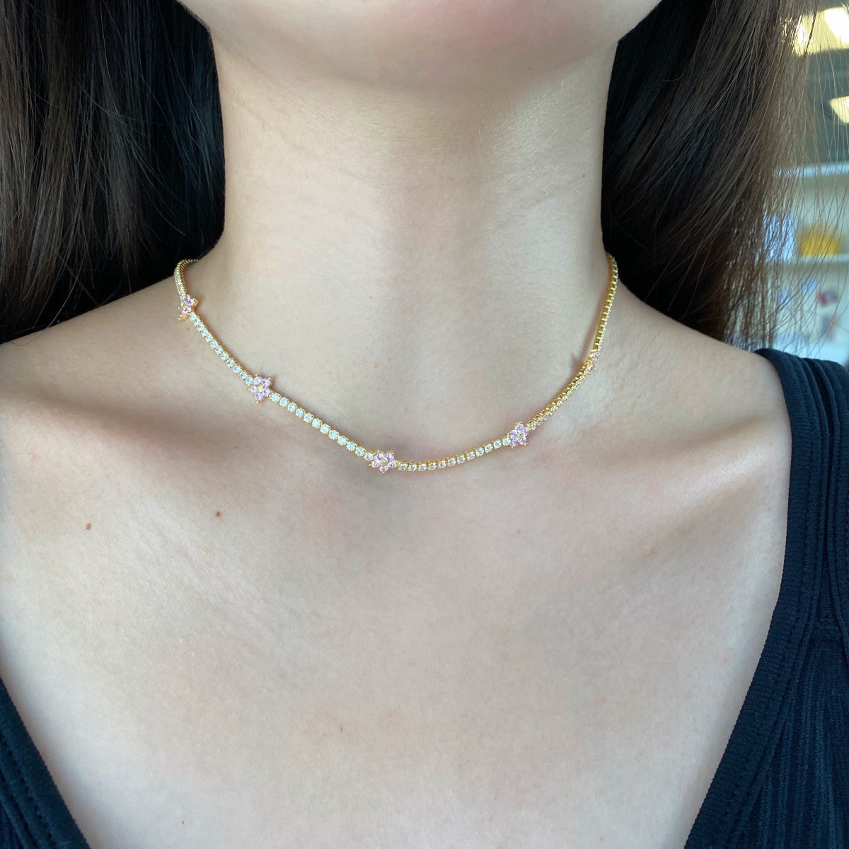 [Olivia Jewelry]Luxurious Colorful Flower Tennis Necklace