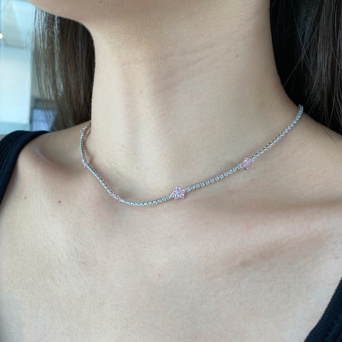 [Olivia Jewelry]Luxurious Colorful Flower Tennis Necklace