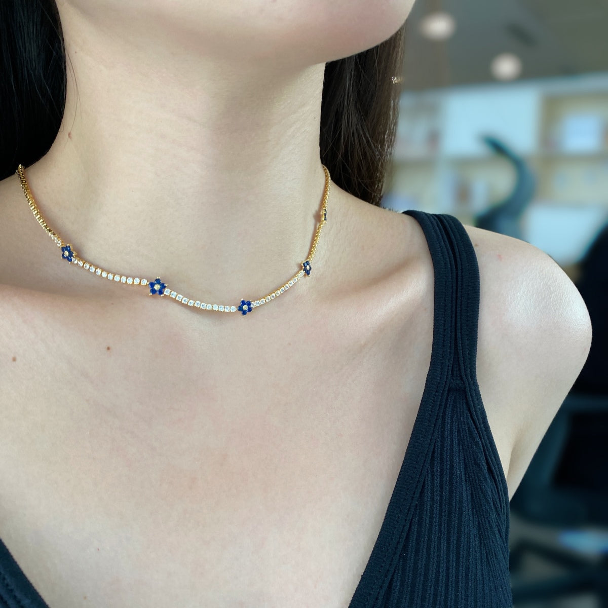 [Olivia Jewelry]Luxurious Colorful Flower Tennis Necklace