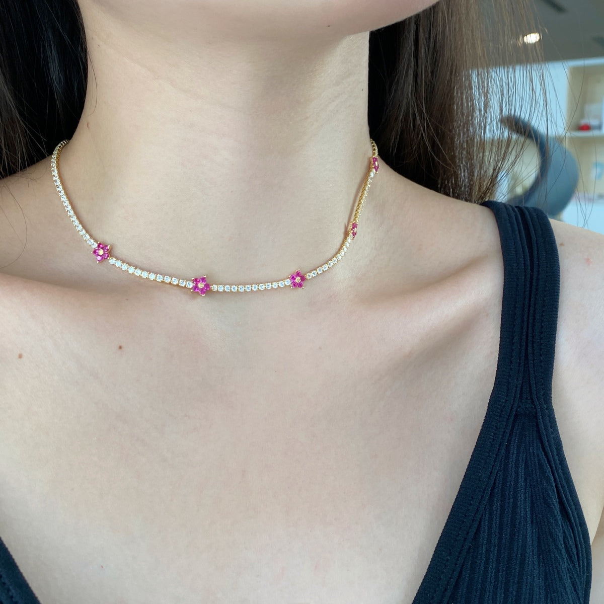 [Olivia Jewelry]Luxurious Colorful Flower Tennis Necklace