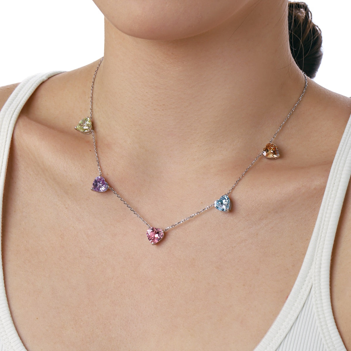 [Olivia Jewelry]Sparkling Colorful Heart Cut Necklace