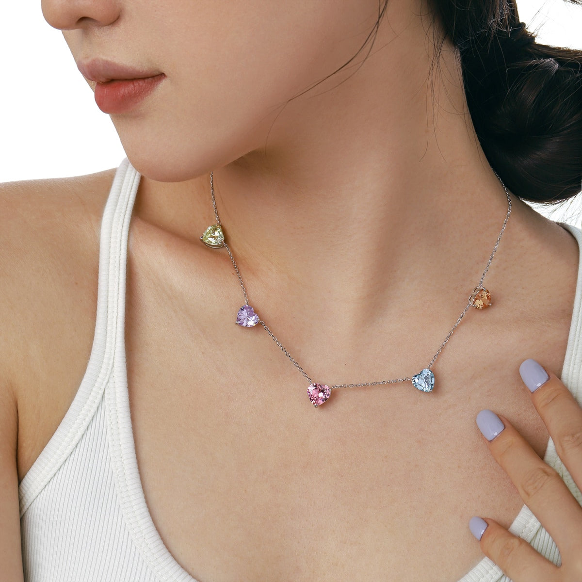 [Olivia Jewelry]Sparkling Colorful Heart Cut Necklace