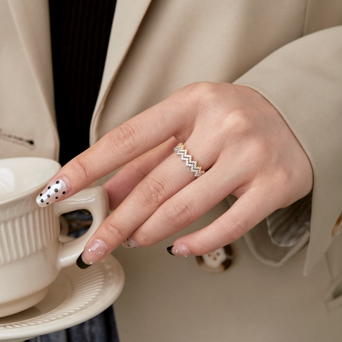 [Olivia Jewelry]Delicate Enchanting Wave Shape Daily Ring