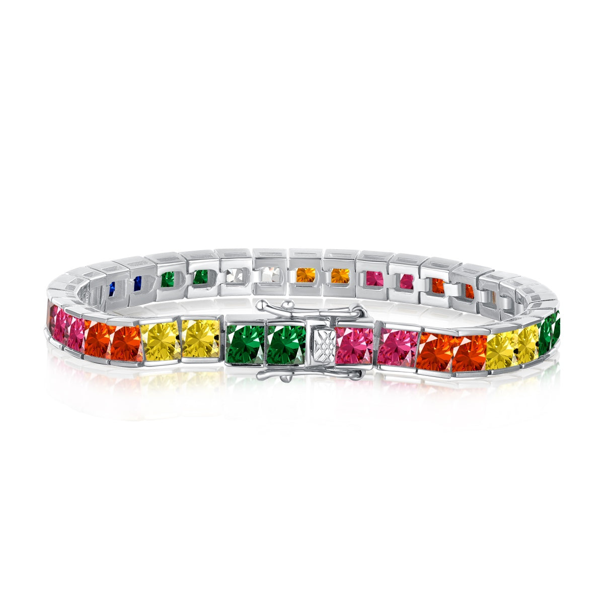 [Olivia Jewelry]Radiant Colorful Princess Cut Tennis Bracelet
