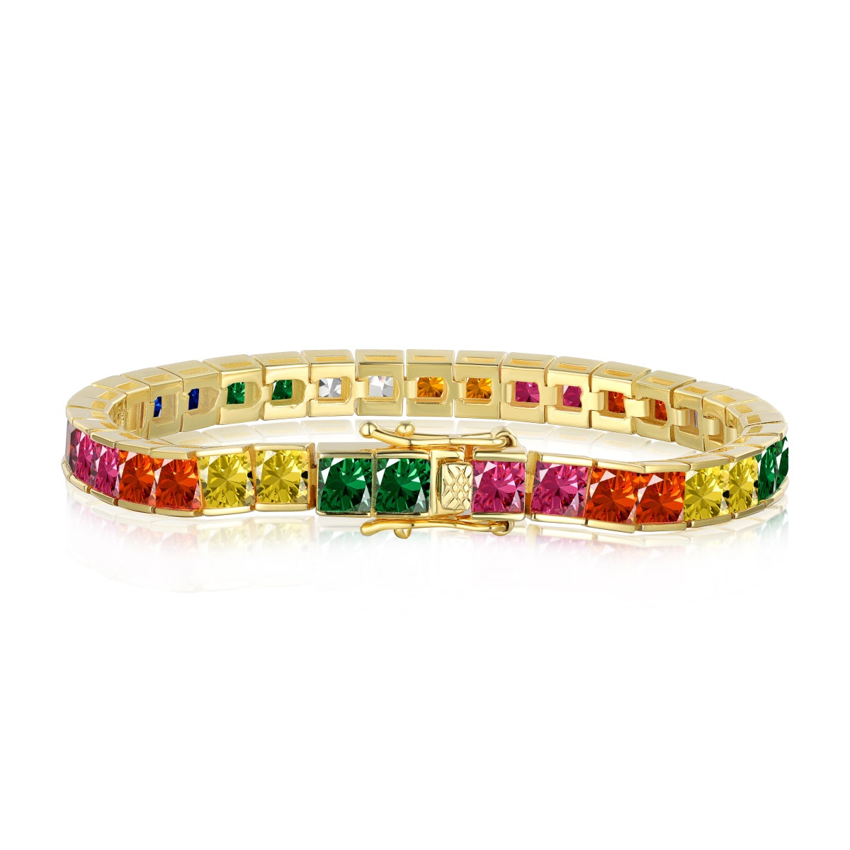 [Olivia Jewelry]Radiant Colorful Princess Cut Tennis Bracelet
