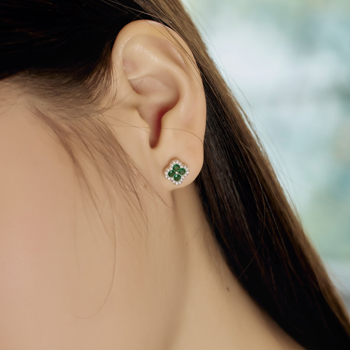[Olivia Jewelry]Four-Leaf Clover Flower Shaped Earrings