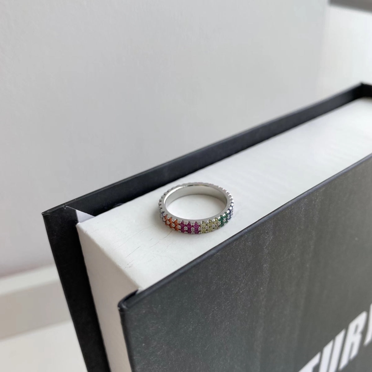 [Olivia Jewelry]Unique Colorful Round Cut Tennis Ring