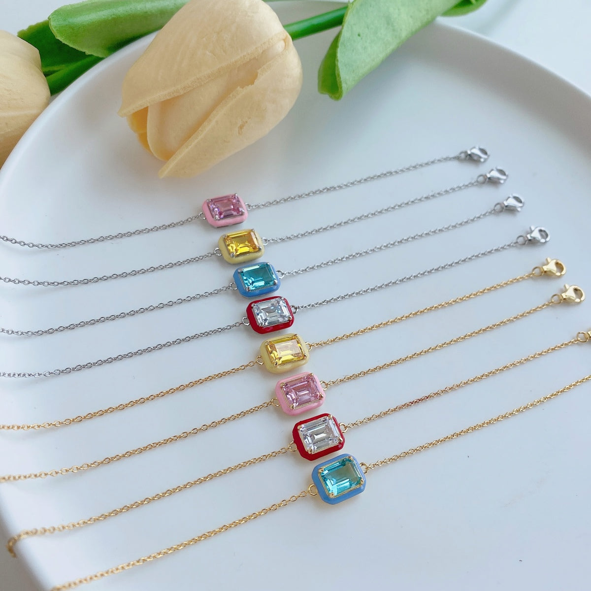 [Olivia Jewelry]2.0 Carat Sparkling Colorful Emerald Cut Daily Bracelet