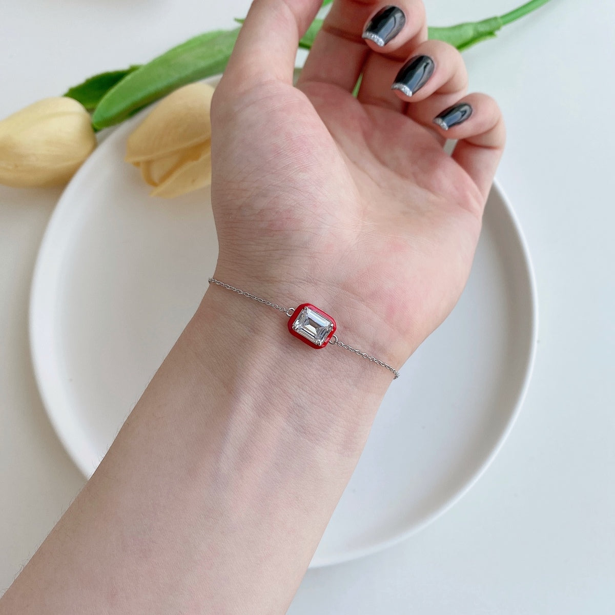 [Olivia Jewelry]2.0 Carat Sparkling Colorful Emerald Cut Daily Bracelet