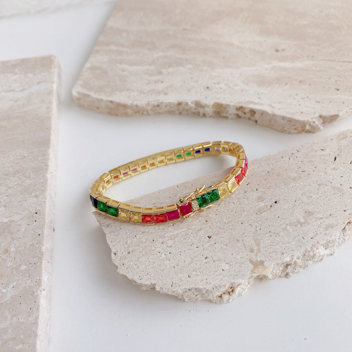[Olivia Jewelry]Radiant Colorful Princess Cut Tennis Bracelet