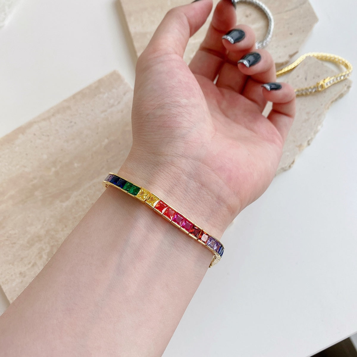 [Olivia Jewelry]Radiant Colorful Princess Cut Tennis Bracelet