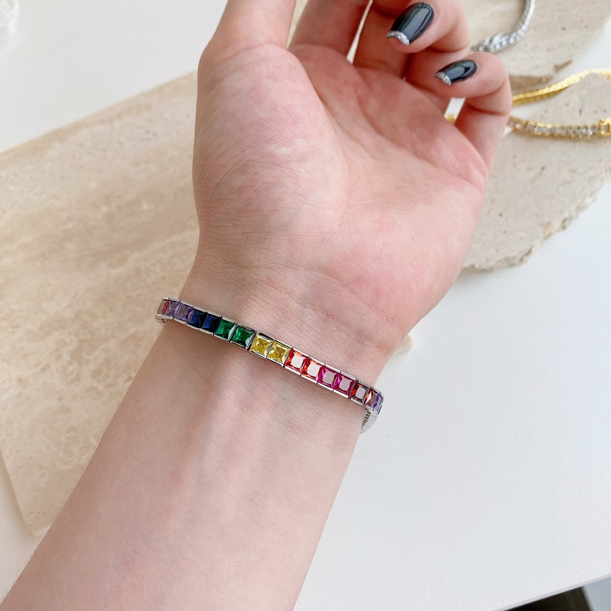 [Olivia Jewelry]Radiant Colorful Princess Cut Tennis Bracelet