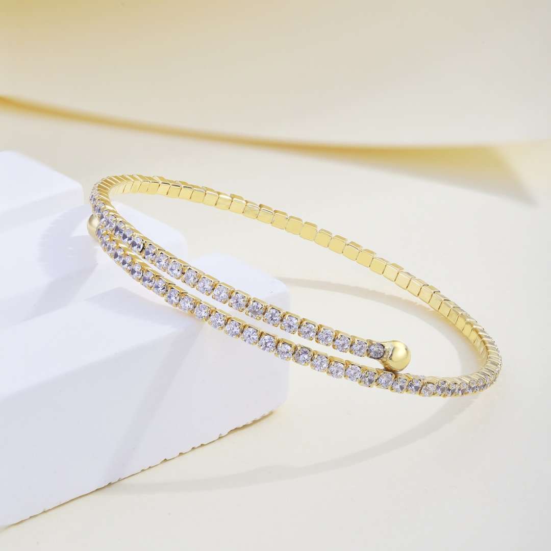 [Olivia Jewelry]Row of Diamonds Round Fashion Bracelet