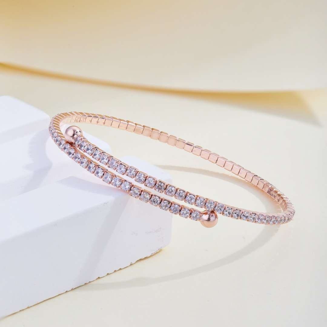 [Olivia Jewelry]Row of Diamonds Round Fashion Bracelet
