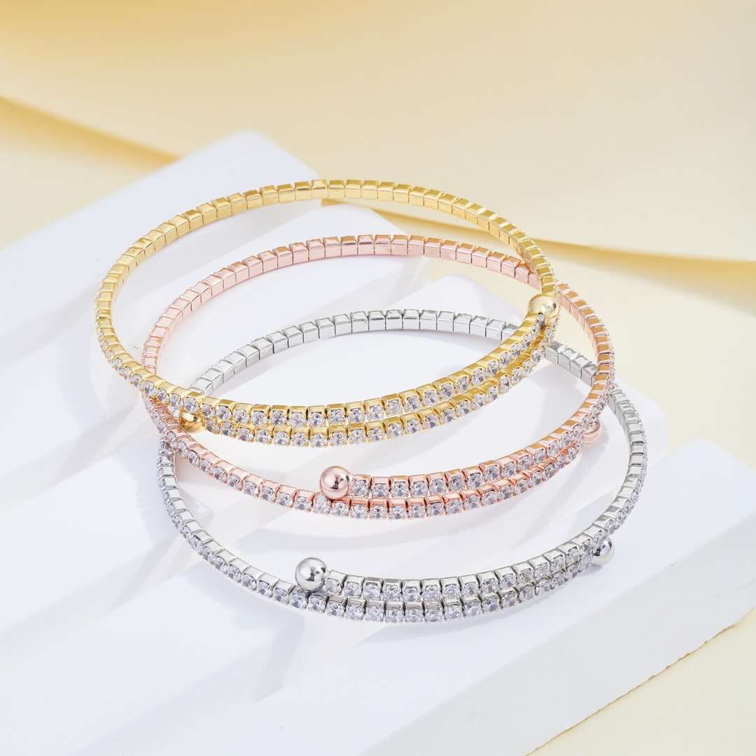 [Olivia Jewelry]Row of Diamonds Round Fashion Bracelet