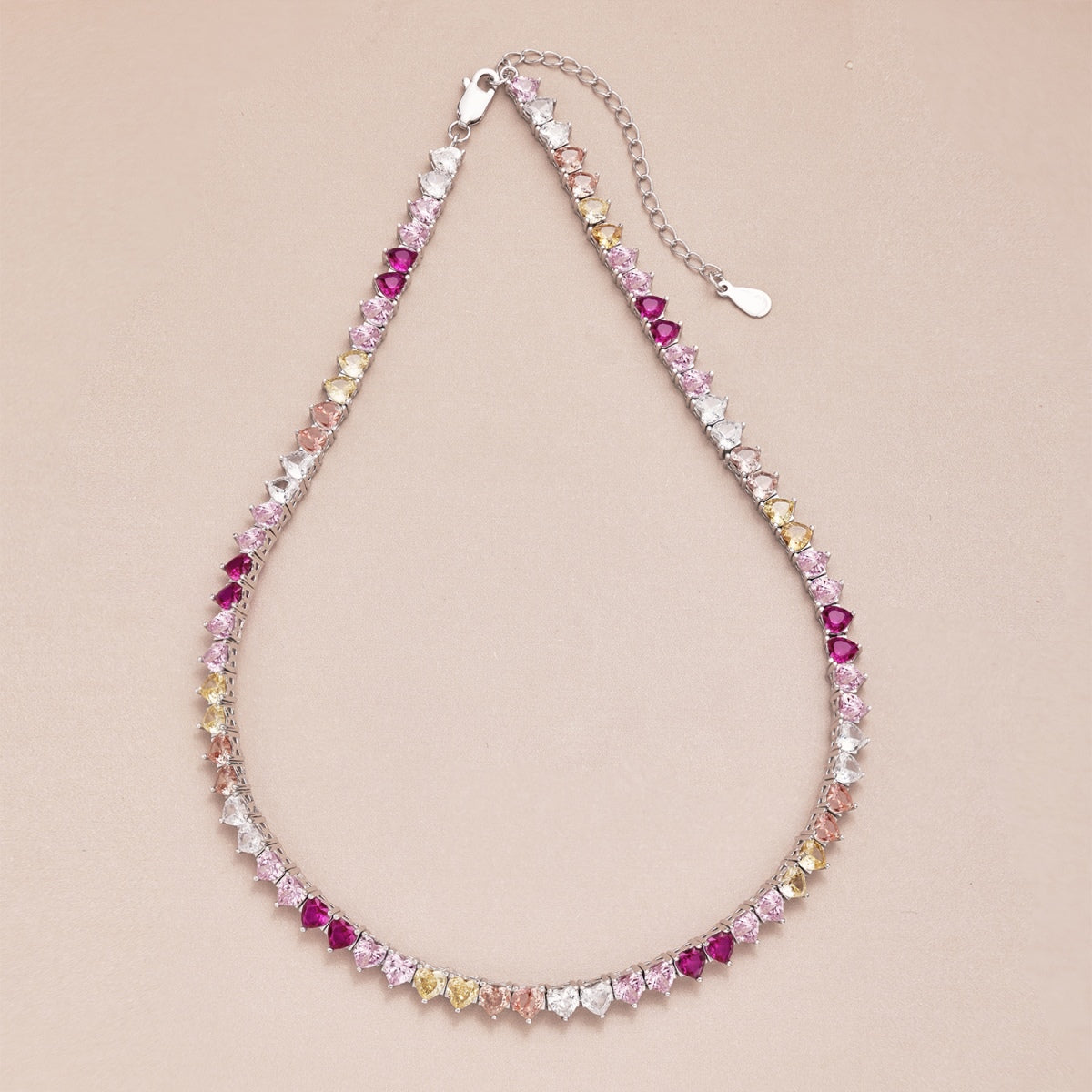 [Olivia Jewelry]Sparkling Colorful Full Heart Tennis Necklace