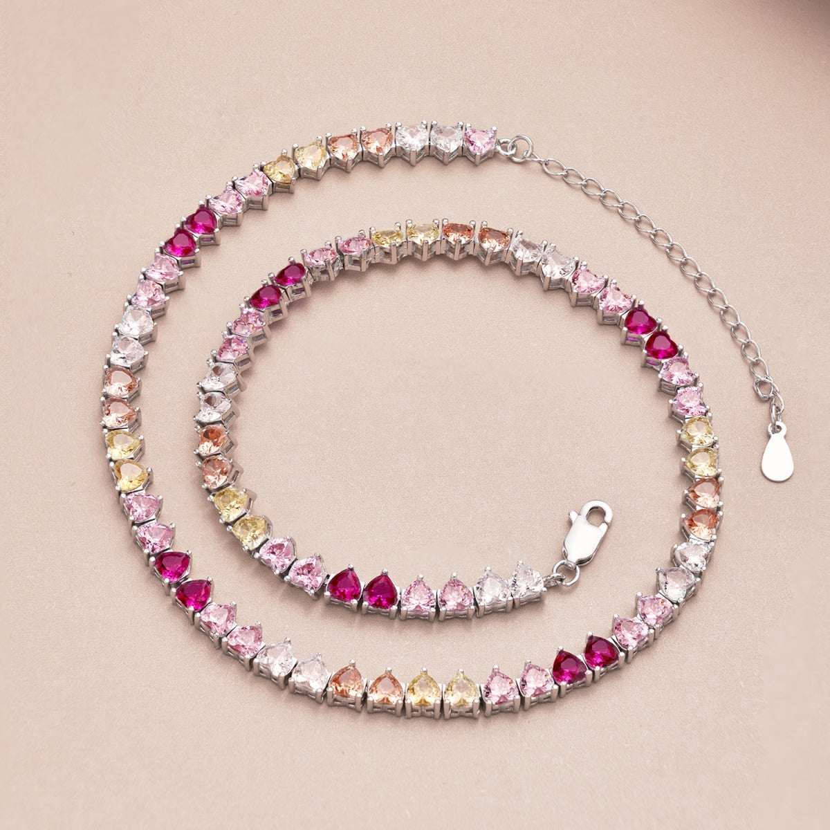 [Olivia Jewelry]Sparkling Colorful Full Heart Tennis Necklace