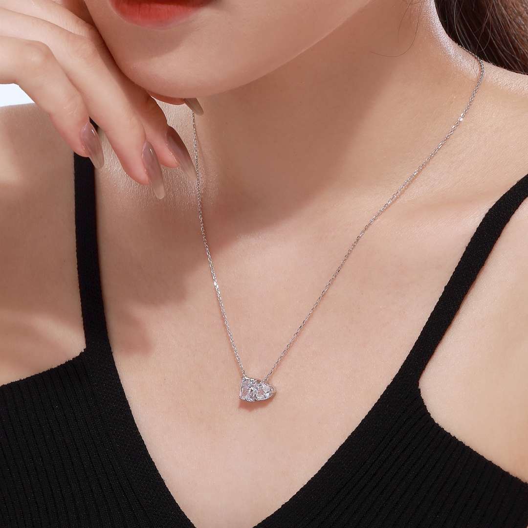 [Olivia Jewelry]Dazzling Square & Heart Shape Necklace