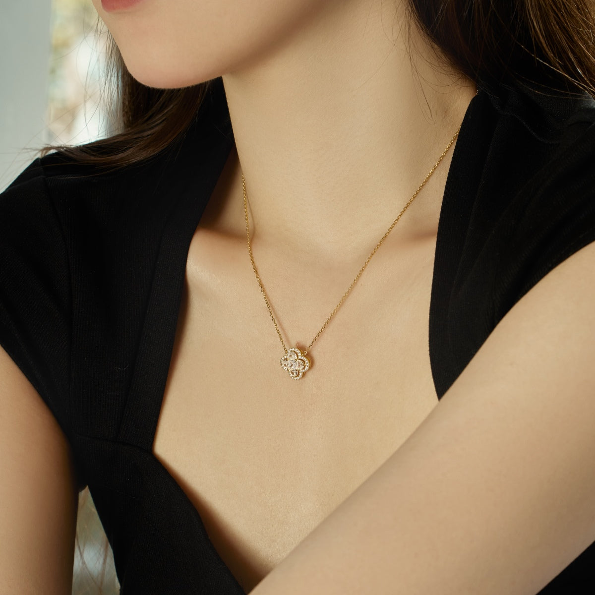 [Olivia Jewelry]Spliced Lucky Four-Leaf Clover Versatile Necklace