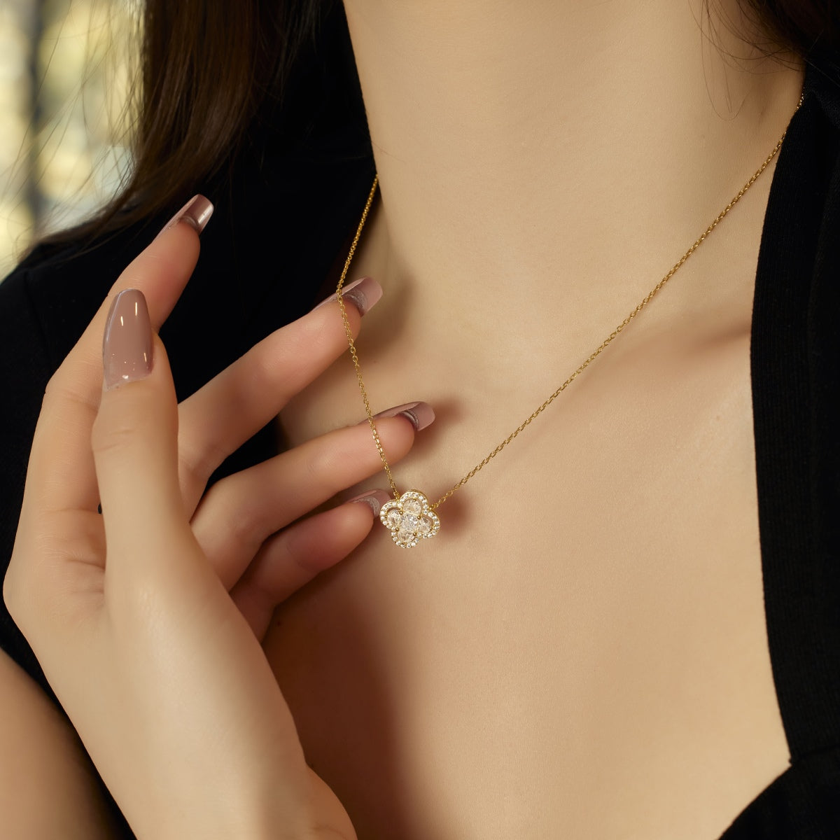 [Olivia Jewelry]Spliced Lucky Four-Leaf Clover Versatile Necklace