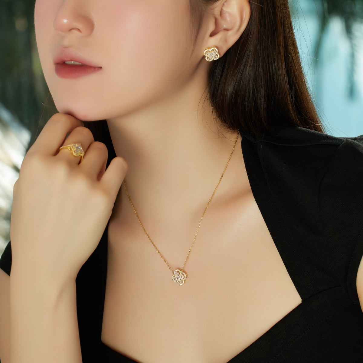 [Olivia Jewelry]Spliced Lucky Four-Leaf Clover Versatile Necklace