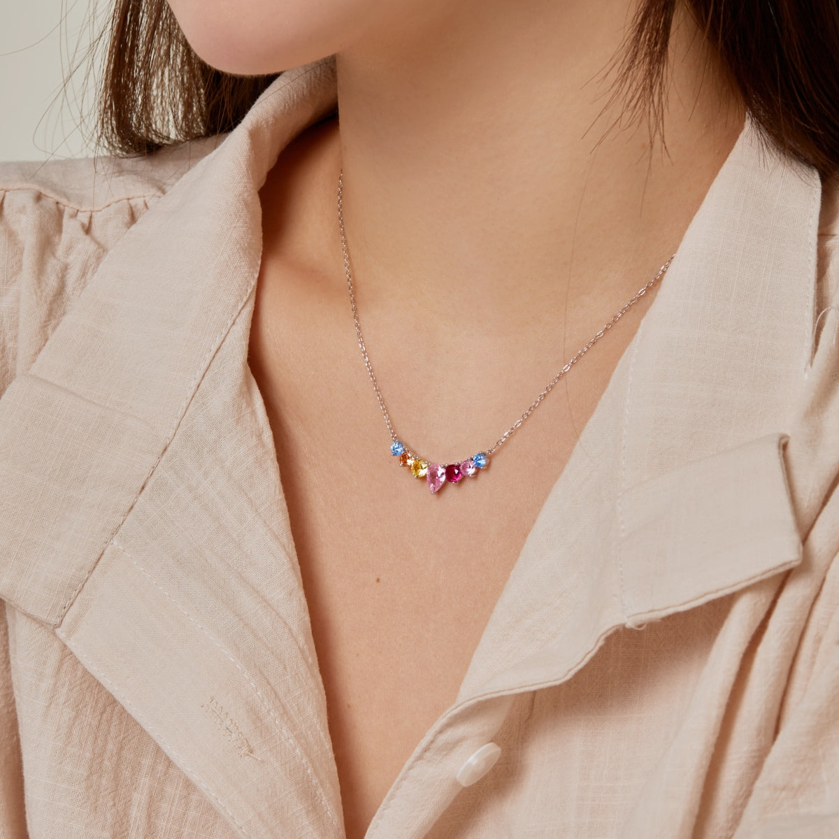 [Olivia Jewelry]Dainty Colorful Heart Necklace