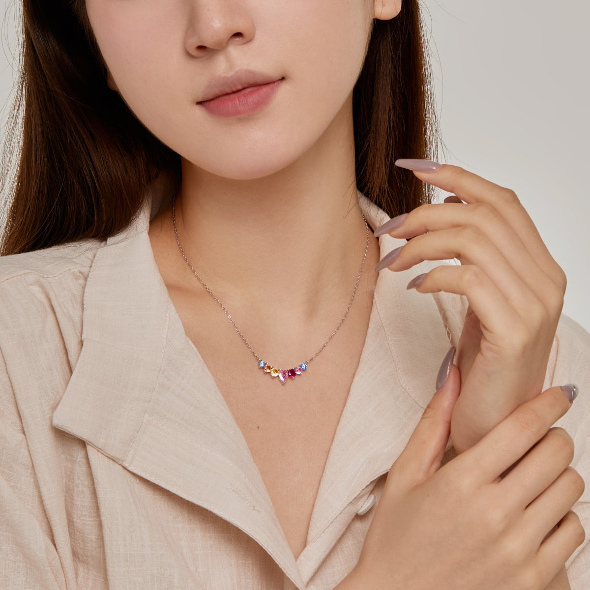 [Olivia Jewelry]Dainty Colorful Heart Necklace
