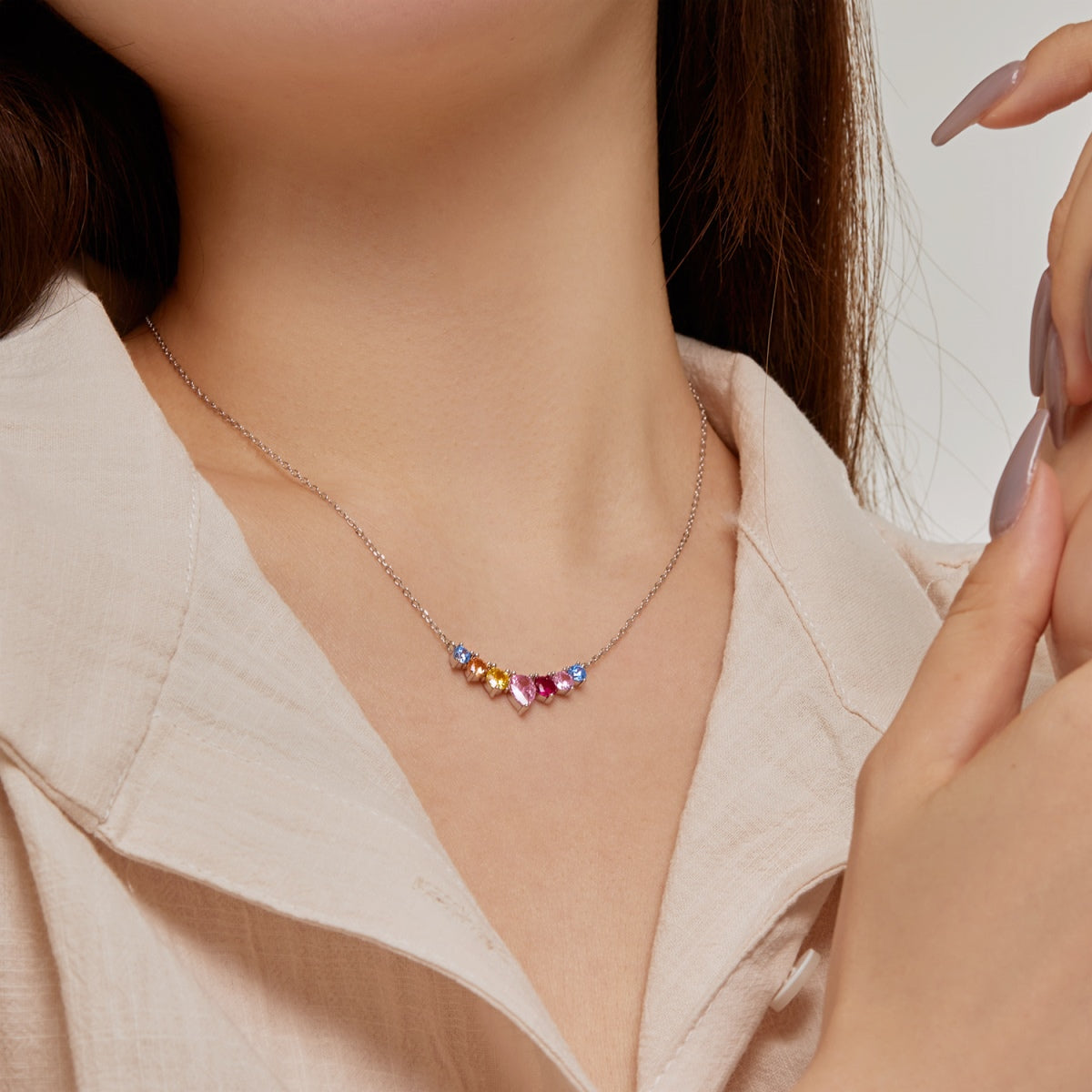[Olivia Jewelry]Dainty Colorful Heart Necklace