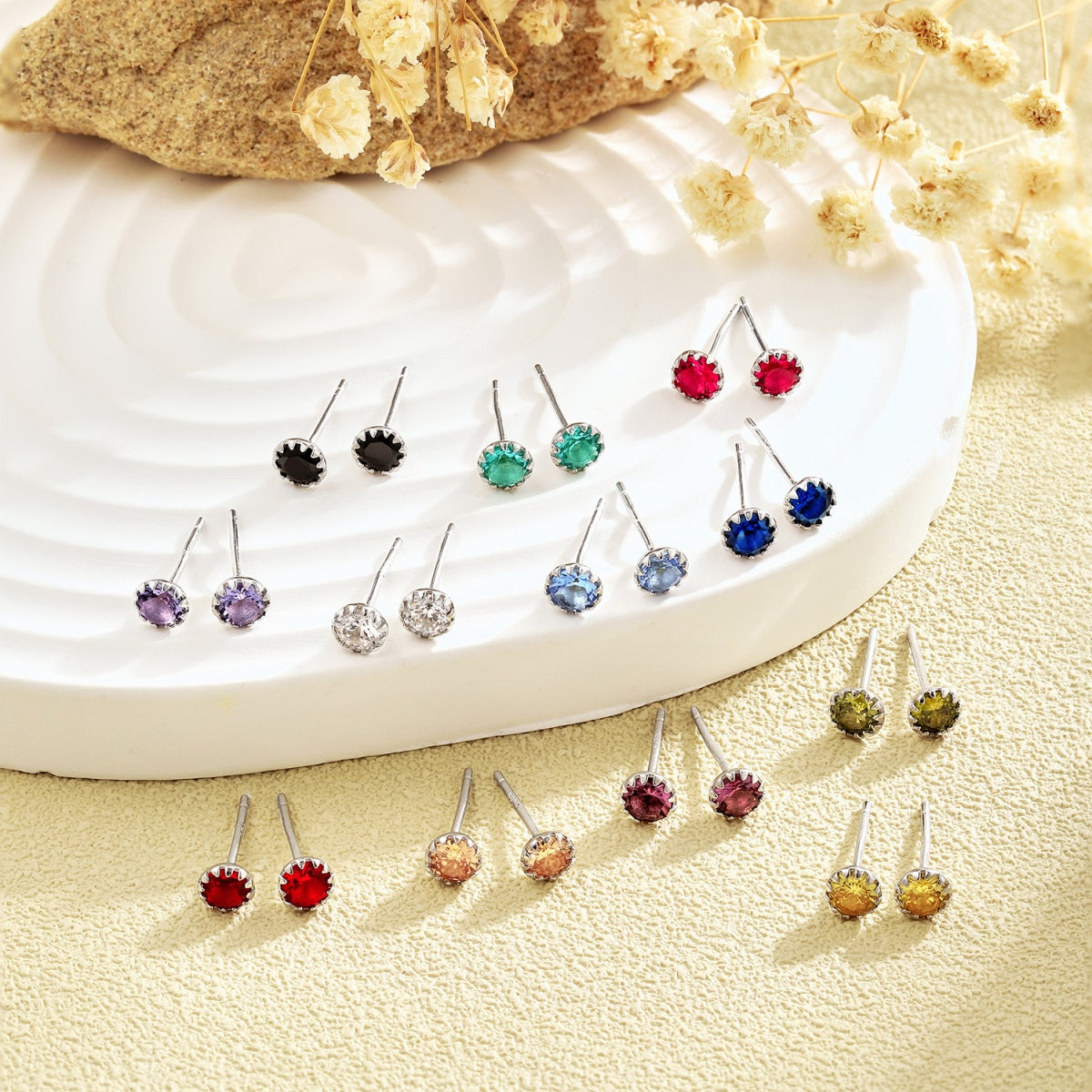 [Olivia Jewelry]Sparkling Colorful Round Shape Earrings