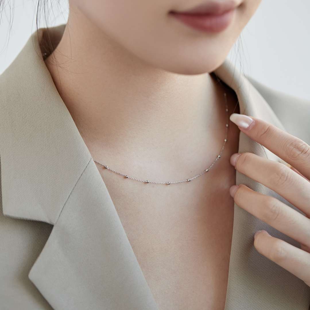 [Olivia Jewelry]Small Bead Clavicle Chain Simple Necklace