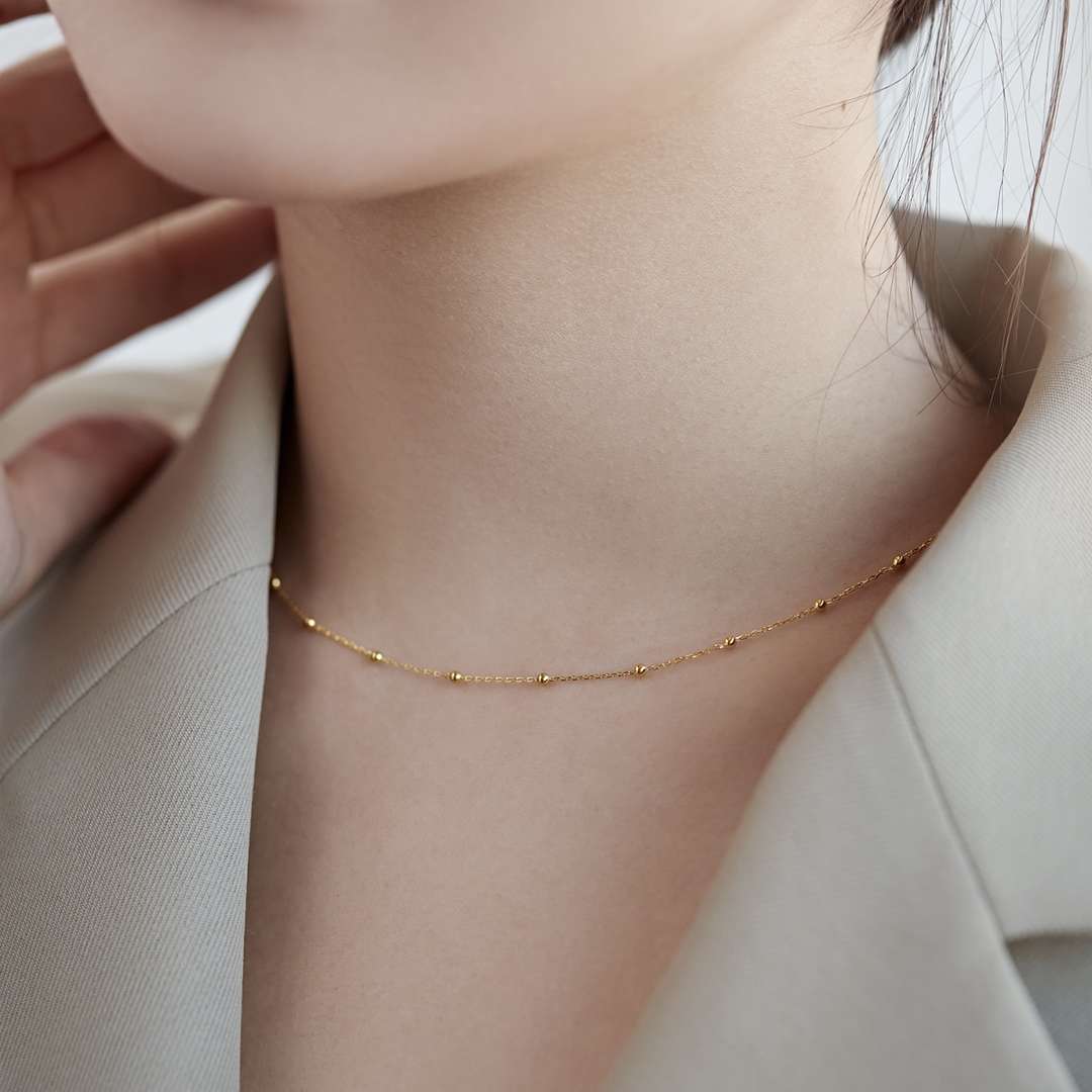 [Olivia Jewelry]Small Bead Clavicle Chain Simple Necklace