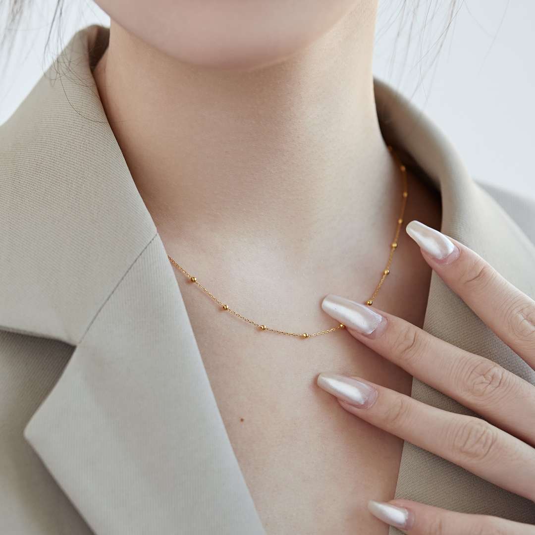 [Olivia Jewelry]Small Bead Clavicle Chain Simple Necklace