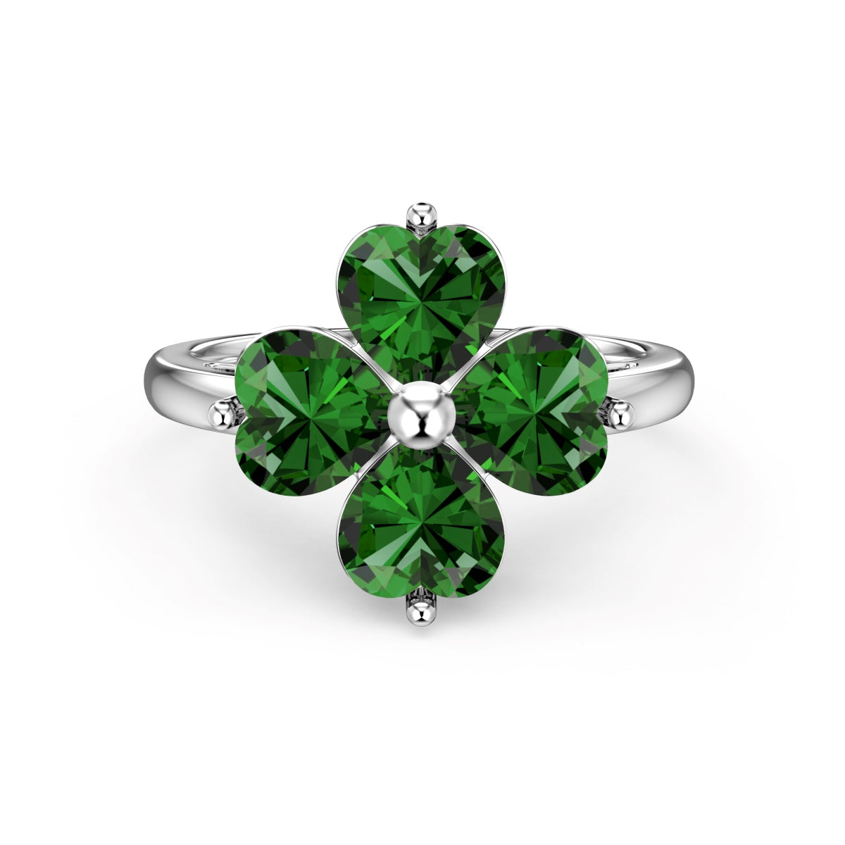 [Olivia Jewelry]Heart-shaped Four-Leaf Clover Ball Ring