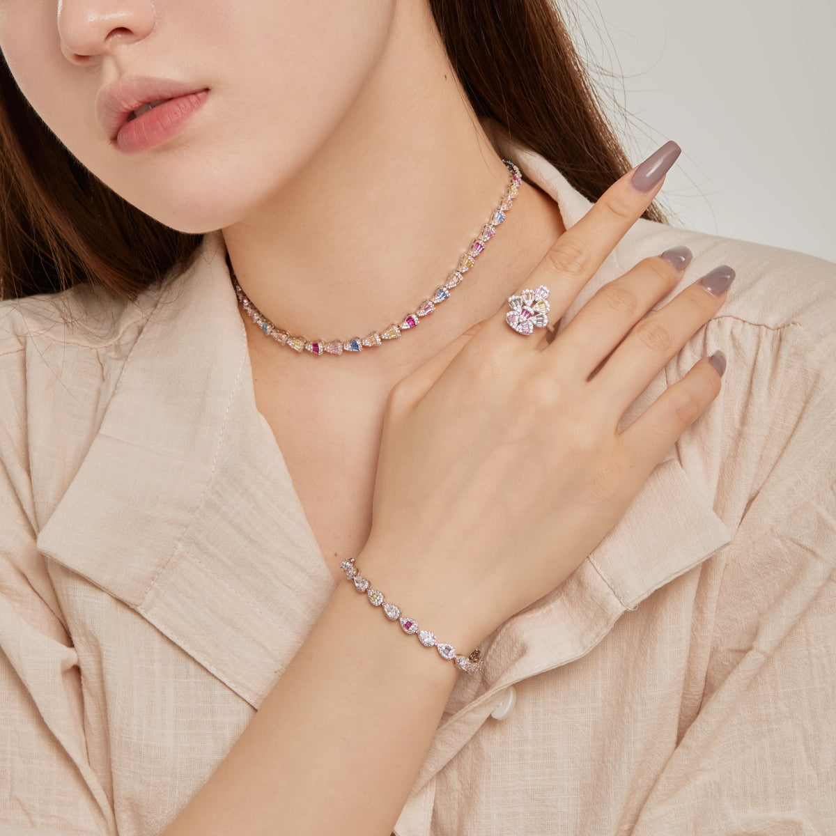 [Olivia Jewelry]Sparkling Colorful Water Drop Shape Daily Ring
