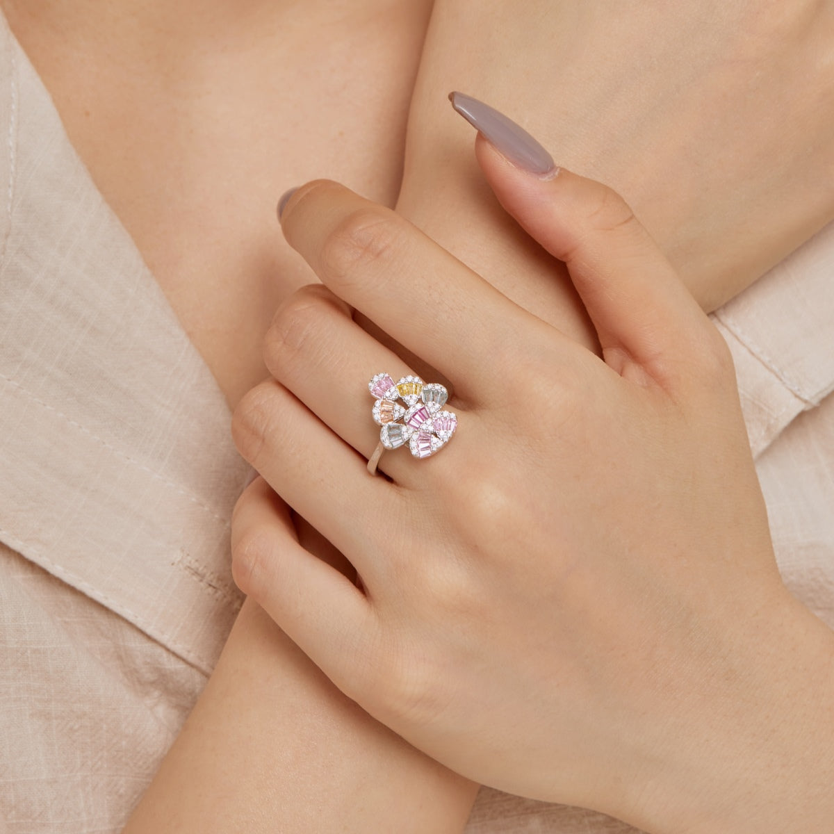 [Olivia Jewelry]Sparkling Colorful Water Drop Shape Daily Ring