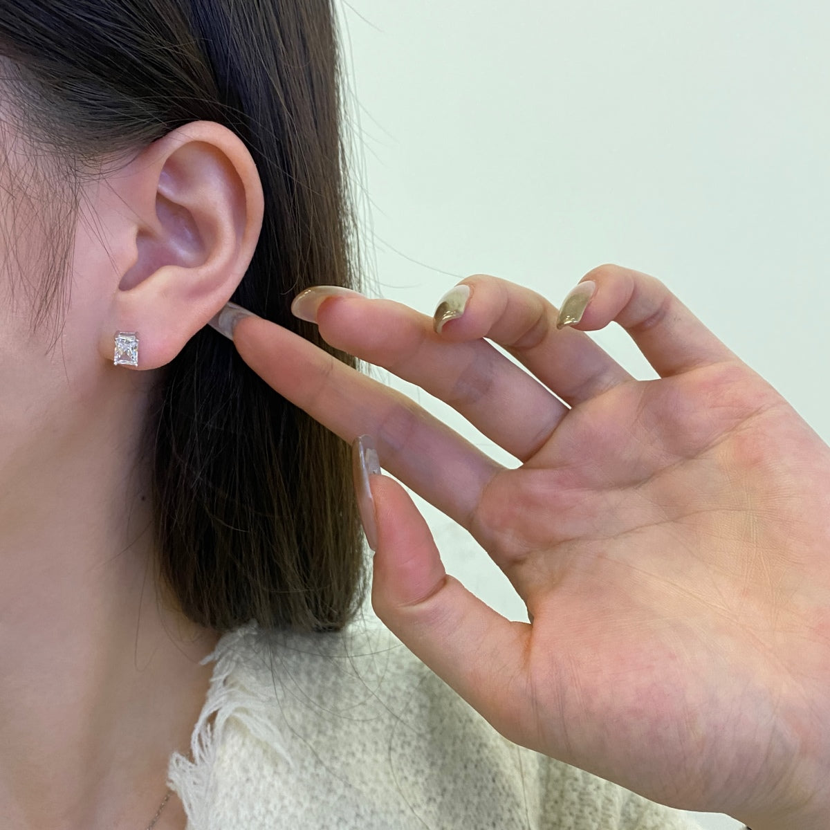 [Olivia Jewelry]Stylish Shiny Rectangular Center Stone Stud Earrings