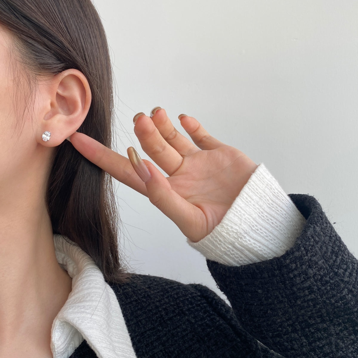 [Olivia Jewelry]Oval Classic Dignified Elegant Earrings