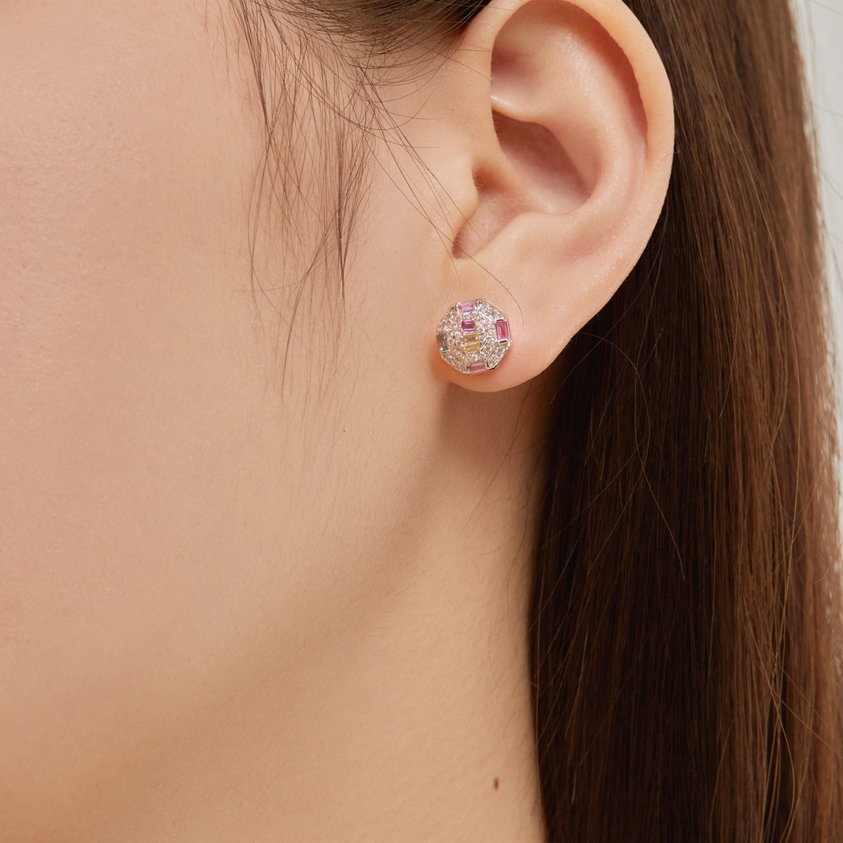[Olivia Jewelry]Ornate Colorful Octagon Shape Daily Earrings