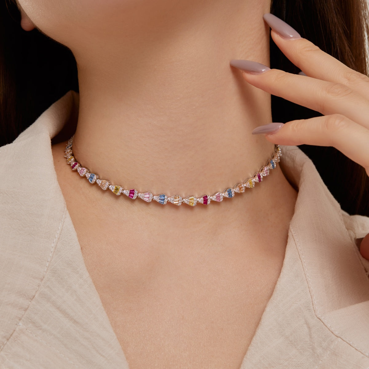 [Olivia Jewelry]Radiant Colorful Rainbow Necklace