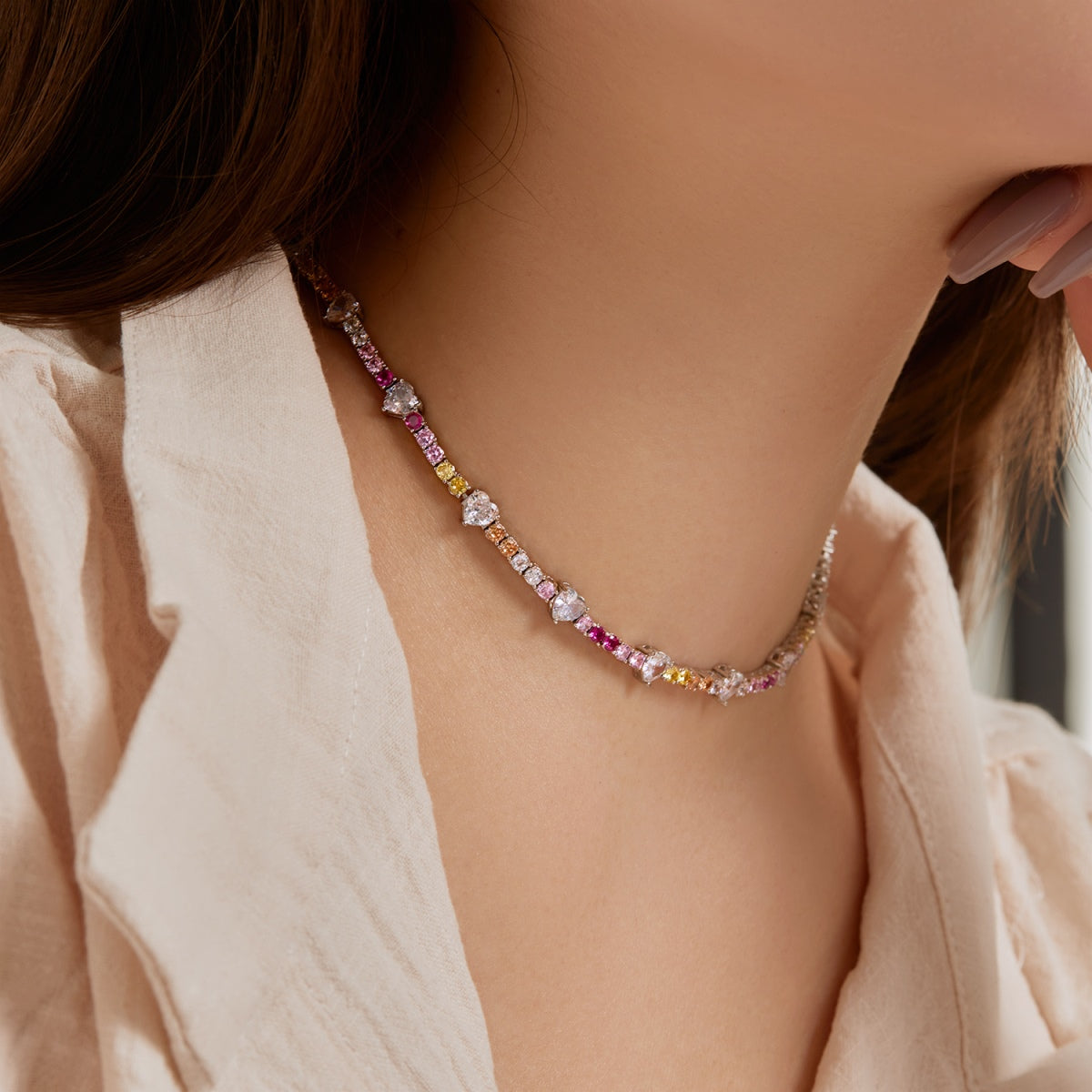 [Olivia Jewelry]Delicate Colorful Rainbow Tennis Chain